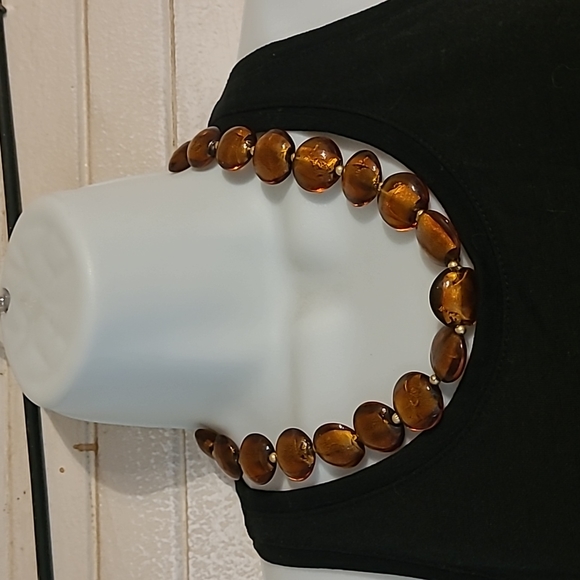 Vintage Beaded Necklace - Amber Art Glass - Picture 1 of 3
